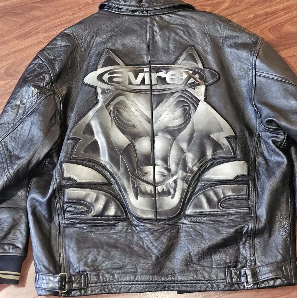 Avirex Black Leather Big Bad Wolf Jacket